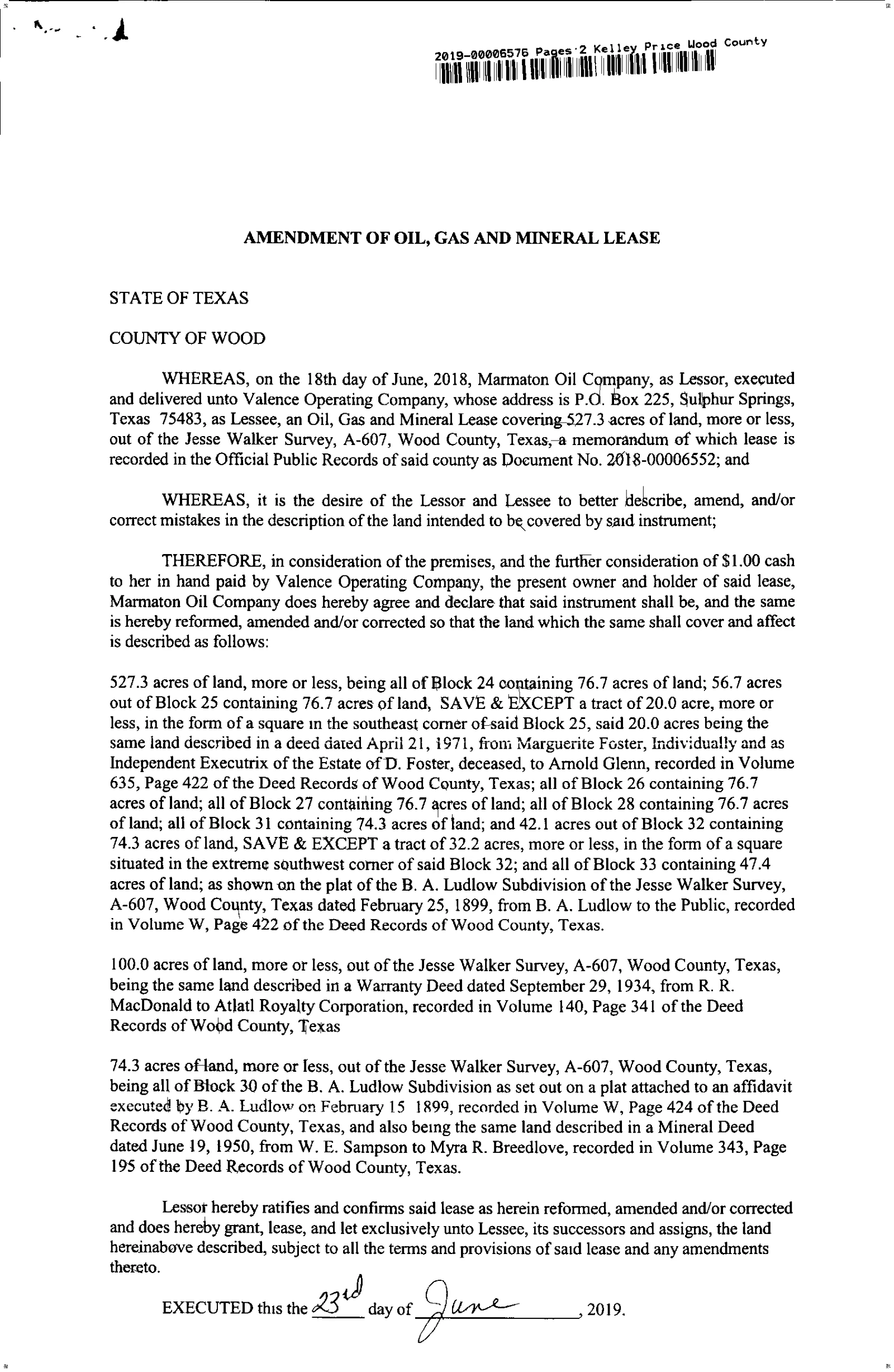 Marmaton Oil Co - Recorded Amendment (Doc #DOC1301S218)